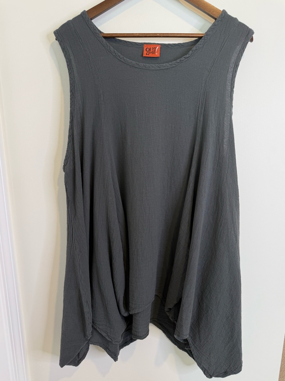 Oh My Gauze! 100% Cotton Grey Flowy Boho Cottagecore Lagenlook Tank